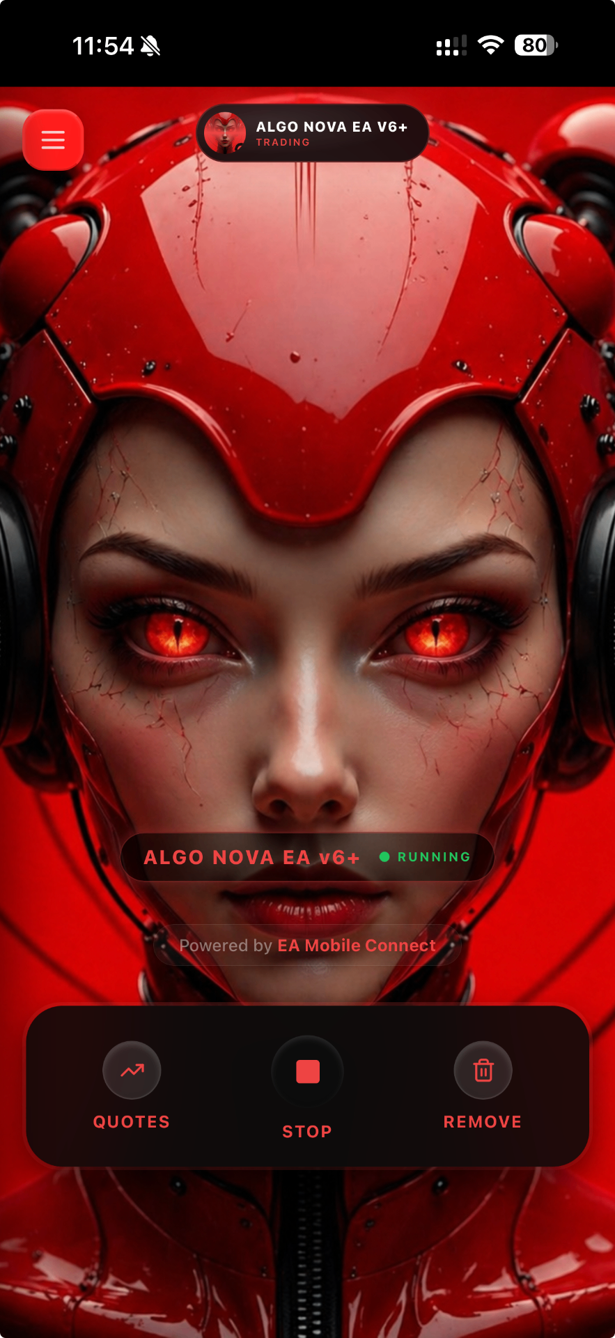 ALGO NOVA EA dashboard on iPhone